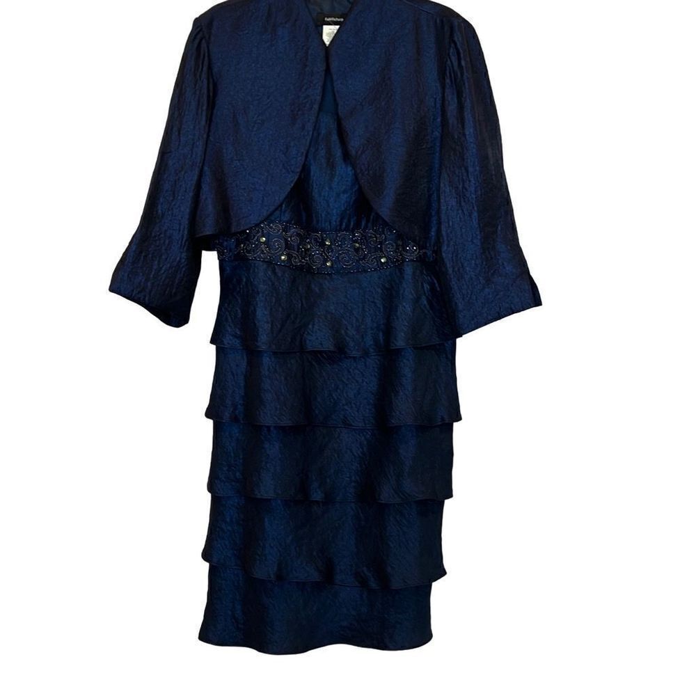 R&M Richards Blue beaded party dress with jacket Sz.18 NWT Vintage